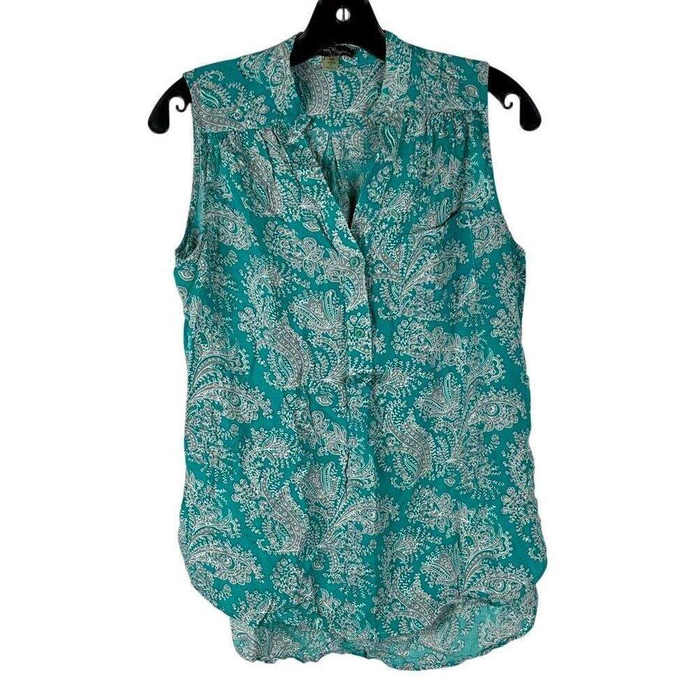Market & Spruce Green Gray Paisley Sleeveless Blouse Medium